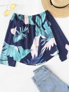 Romwe Leaf Print Off Shoulder Top