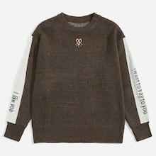 Romwe Men Contrast Panel Letter Embroidery Jumper