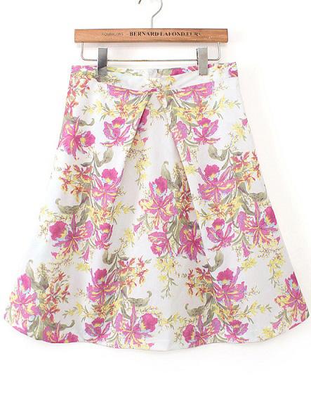Romwe Red High Waist Floral Skirt