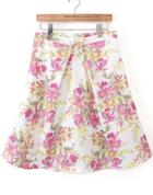 Romwe Red High Waist Floral Skirt