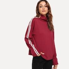 Romwe High Neck Striped Tape Sleeve Sweatshirt