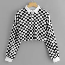 Romwe Drop Shoulder Gingham Sweatshirt