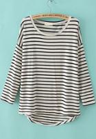 Romwe Striped Dipped Hem T-shirt