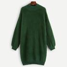 Romwe Mock-neck Solid Fuzzy Sweater