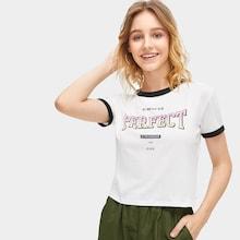 Romwe Letter Print Cut And Sew Tee