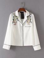 Romwe Contrast Binding Flower Embroidery Blouse