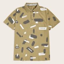 Romwe Guys Letter Print Polo Shirt