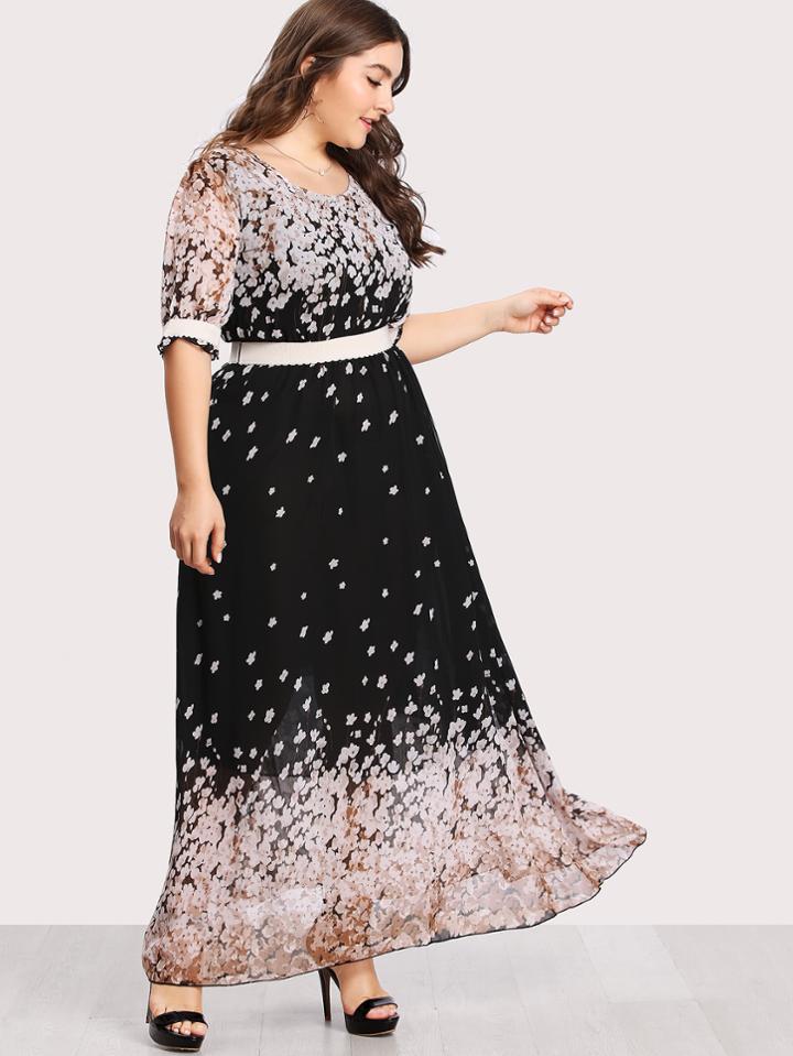 Romwe Flower Print Chiffon Dress