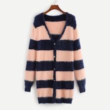 Romwe Plus Two Tone Open Front Fuzzy Cardigan