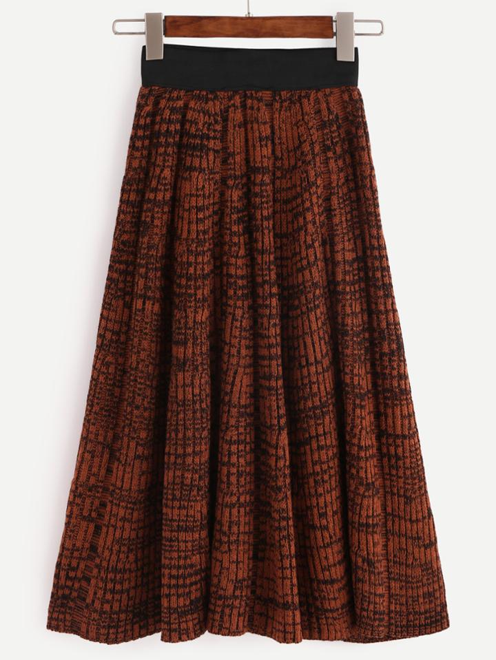 Romwe Contrast Elastic Waist Ribbed Knit Sweater Skirt