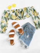 Romwe Off Shoulder Banana Print Crop Top