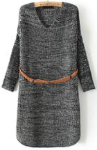 Romwe V Neck Knit Sweater Dark Grey Dress