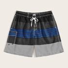 Romwe Guys Color-block Knot Front Striped Shorts