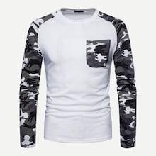 Romwe Guys Pocket Decoration Contrast Camo Tee