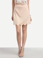 Romwe Pink Scalloped Hem A-line Skirt