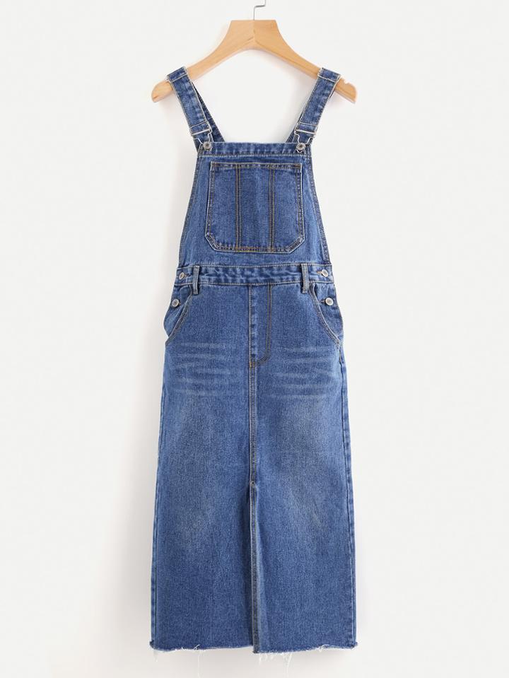 Romwe Criss Cross Back Strap Overall Denim Dress