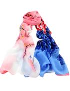 Romwe Pink Blue Floral Scarves