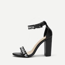 Romwe Letter Pattern Ankle Strap Heels