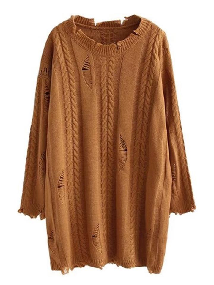 Romwe Ripped Cable Knit Sweater Dress