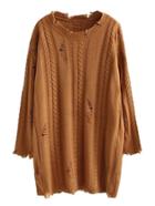 Romwe Ripped Cable Knit Sweater Dress