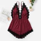 Romwe Eyelash Lace Satin Cami Romper