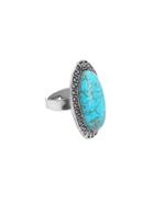 Romwe Antique Silver Turquoise Geometric Ring