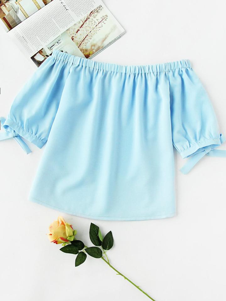 Romwe Off Shoulder Tie Sleeve Top