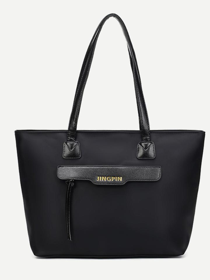 Romwe Black Zip Front Nylon Tote Bag