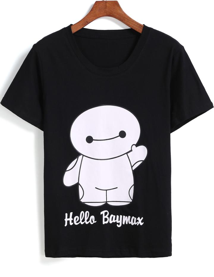 Romwe Round Neck Baymax Print T-shirt