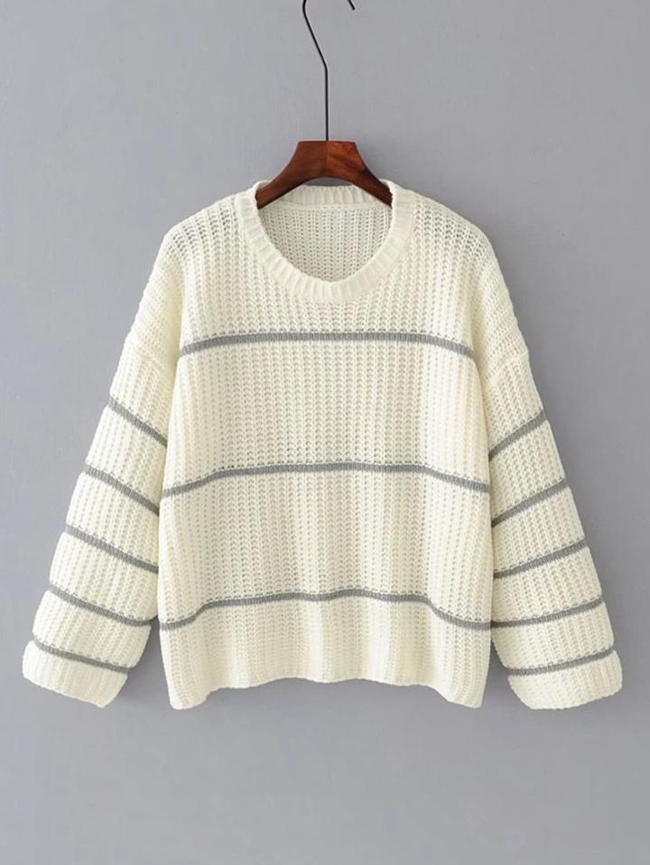 Romwe Drop Shoulder Striped Sweater