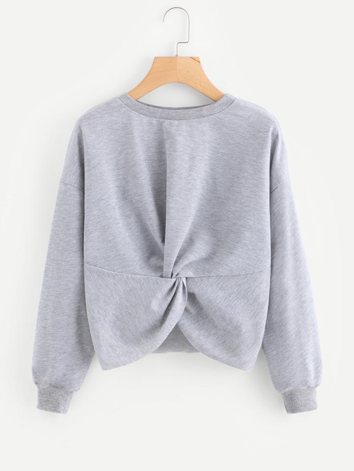 Romwe Drop Shoulder Twist Front Twist Sweatshirt