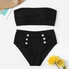 Romwe Bandeau With Double Button Bikini Set