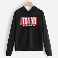 Romwe Letter Print Drawstring Detail Hoodie