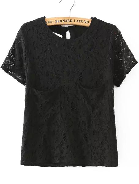 Romwe With Pockets Lace Black Top