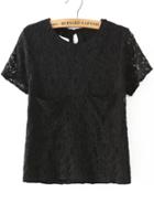 Romwe With Pockets Lace Black Top