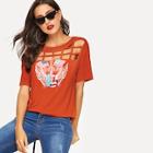 Romwe Caged Front Graphic Print Tee