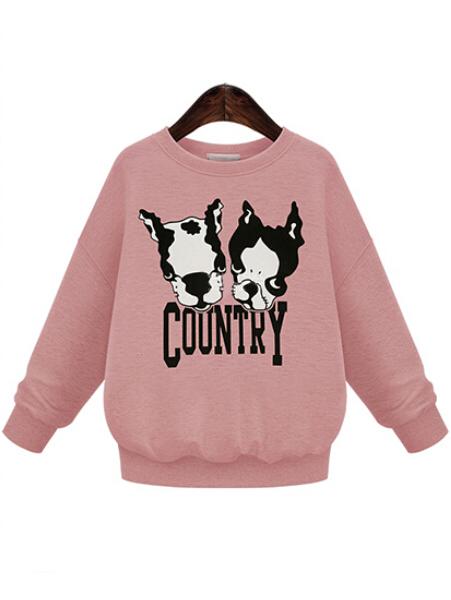 Romwe Dog Print Pink Sweatshirt