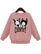 Romwe Dog Print Pink Sweatshirt