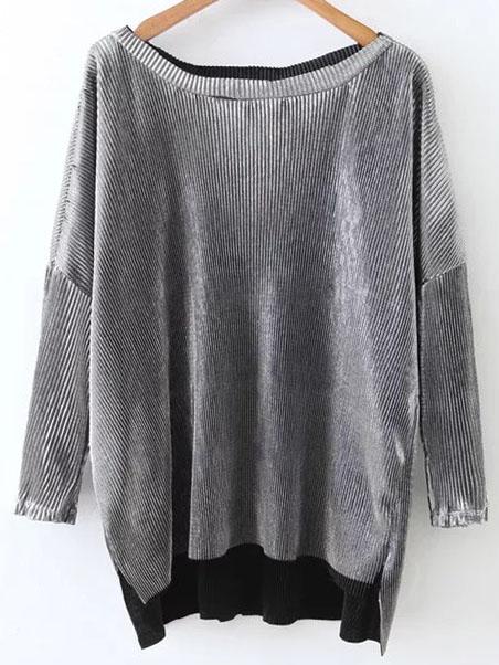 Romwe Metallic Silver Drop Shoulder Seam High Low Top