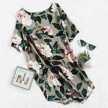 Romwe Florals Curved Hem Dress With Pockets