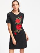 Romwe Embroidered Distressed Cuffed Tee Dress