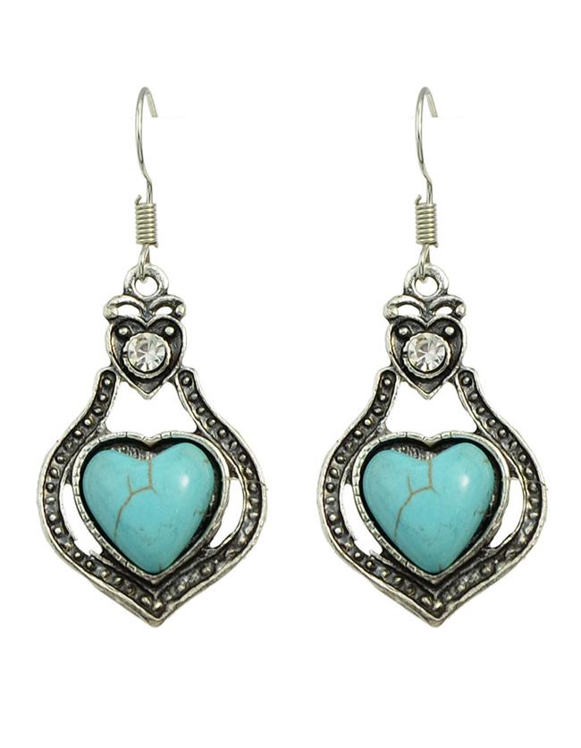 Romwe Turquoise Heart Shape Drop Earrings