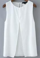 Romwe Round Neck Pleated White Tank Top