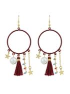 Romwe Red Tassel Simulated-pearl Colorful Beads Star Charms Drop Earrings