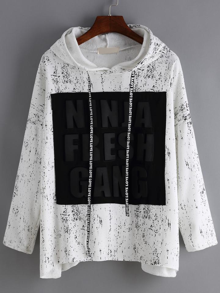 Romwe Hooded Speckled Print Loose Sweatshirt