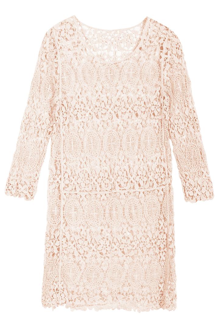 Romwe Hollow Floral Crochet Lace Apricot Dress