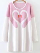 Romwe Color Block Swan Pattern Sweater Dress