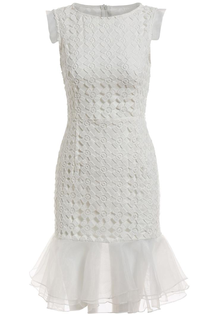 Romwe Peplum Hem Crochet With Organza Dress