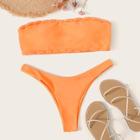 Romwe Braid Bandeau Top With High Cut Bikini Set