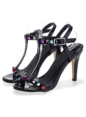 Romwe Black With Rivet Slingbacks High Heeled Sandals